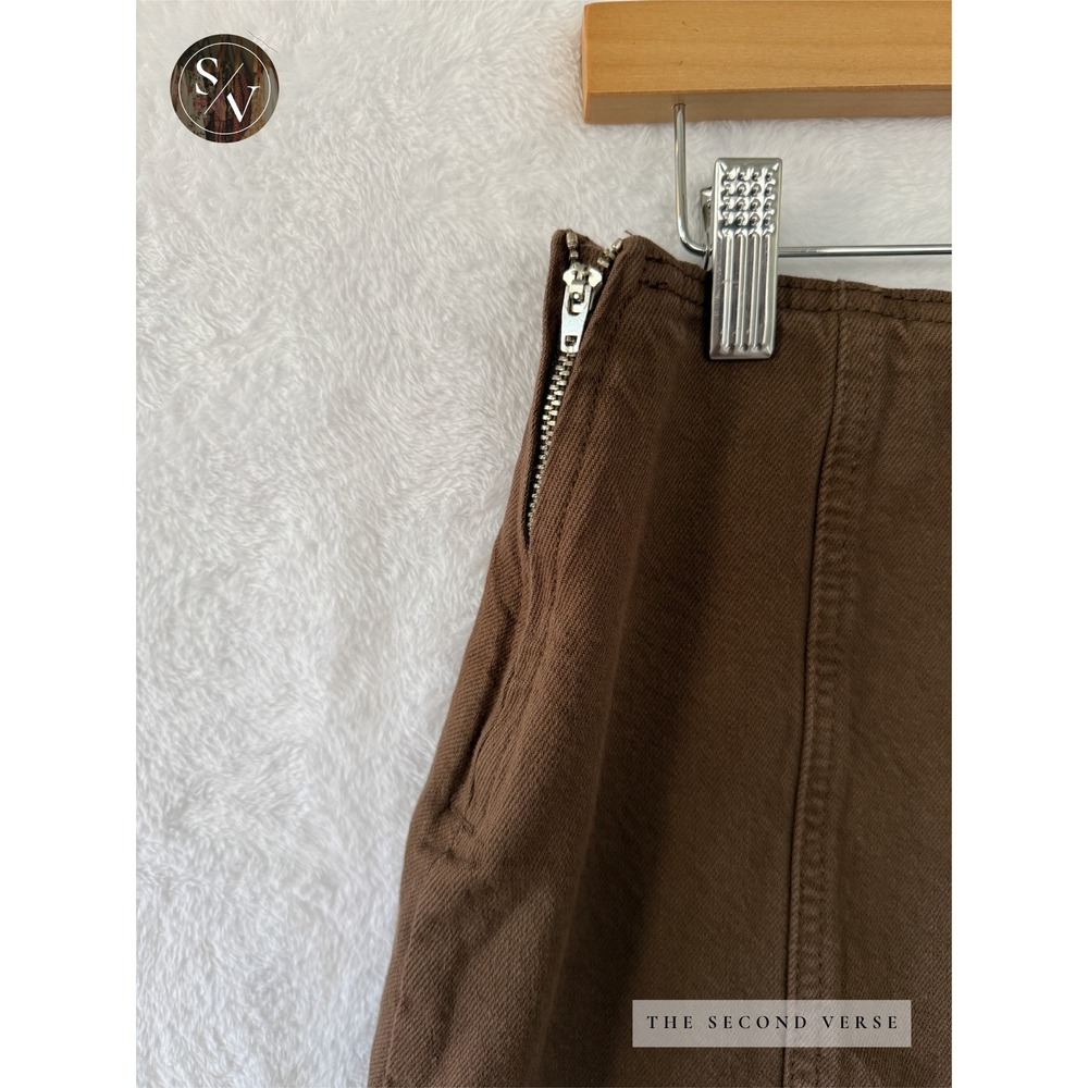 Stradivarius Brown Denim Mini Skort Womens M Academia Minimalist Fall - Picture 5 of 10